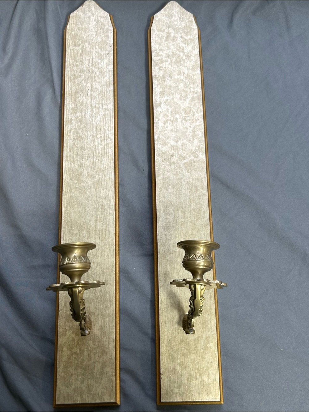Vintage Set of 2 Home Interiors Gold Wall Sconces Solid Brass Candle Holders MCM